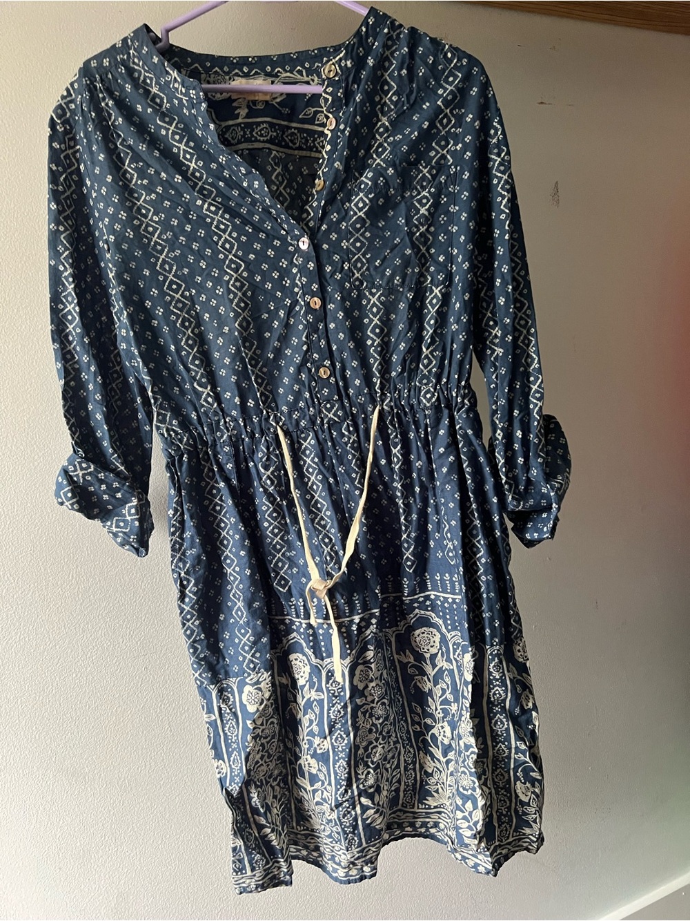 Meadow Rue Navy Printed Button-Front Dress